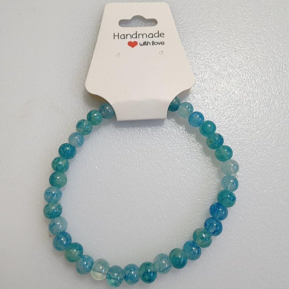 Handmade Blue Beaded Stretch Bracelet